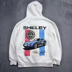 Shelby Cobra Hoodie Men's Medium White Double-Sided Graphic Print Ford Cobra